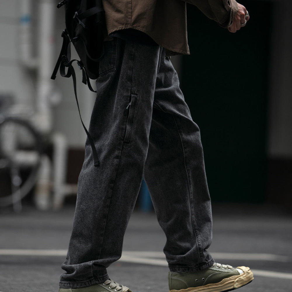 復古水洗基礎款牛仔褲男潮牌春秋新款cleanfit寬松微錐直筒褲