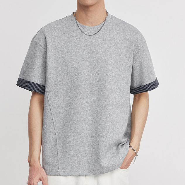 重磅260G撞色袖口休閒短袖男夏季圓領微闊曼巴棉通勤潮流T恤