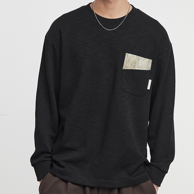 簡棱口袋撞色圓領衛衣男秋季新款潮流寬鬆百搭長袖上衣潮