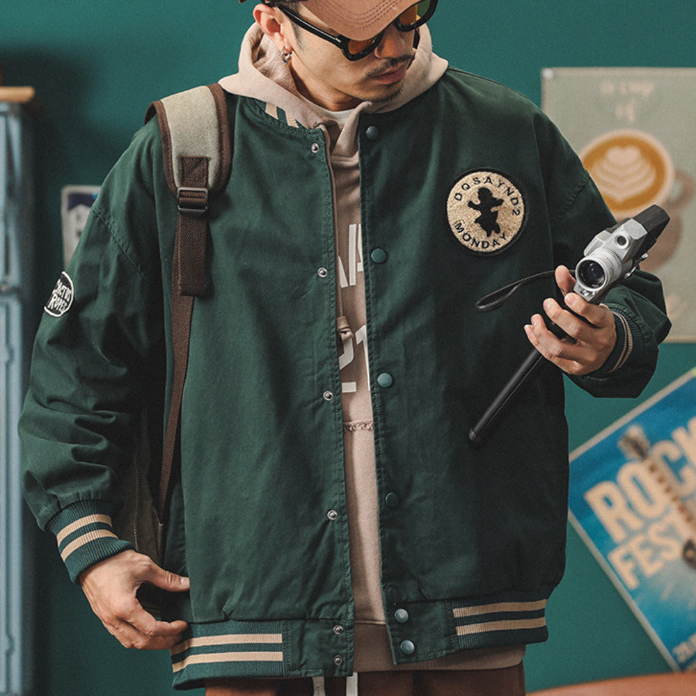 美式復古徽章棒球服男飛行員夾克秋季cityboy休閑運動外套