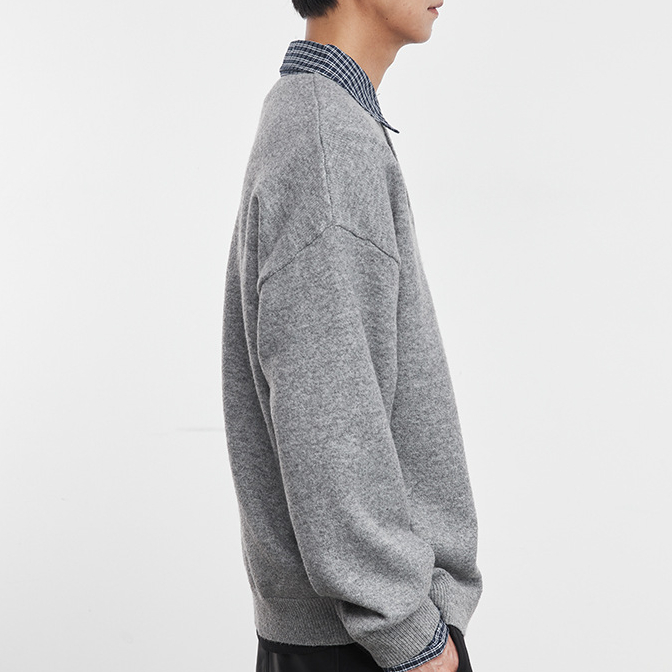 格领620G重磅混纺拼色翻领毛衣男冬季美式保暖宽松时尚潮