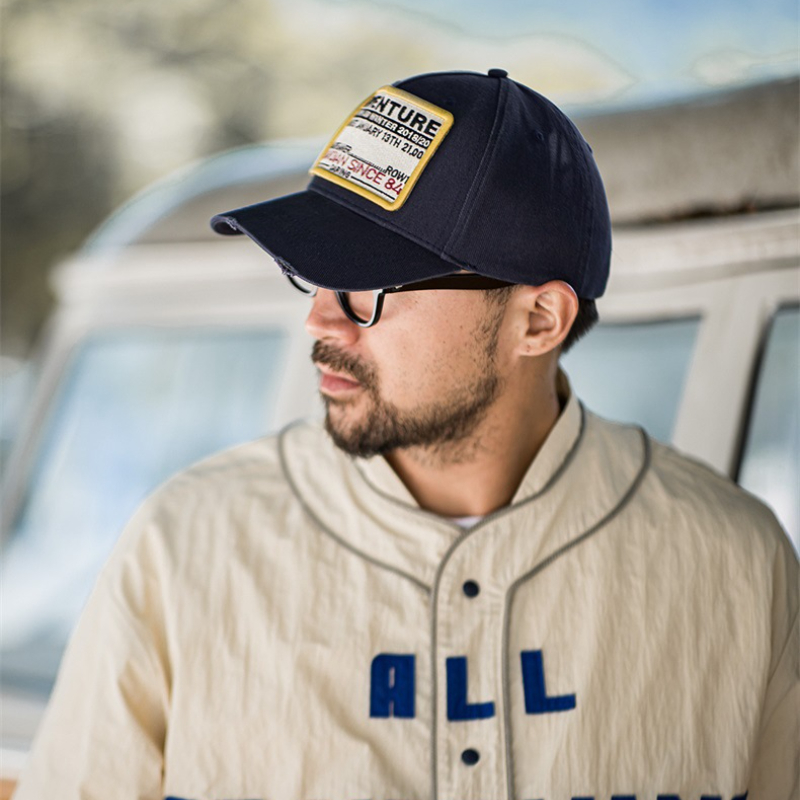 美式復古字母章仔棒球帽新款做舊彎檐鴨舌帽寬檐帽子男女