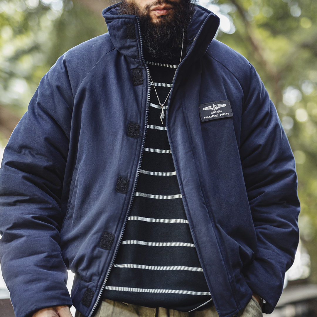 美式海軍藍色立領棉服加厚保暖短款插肩袖夾克外套男秋冬