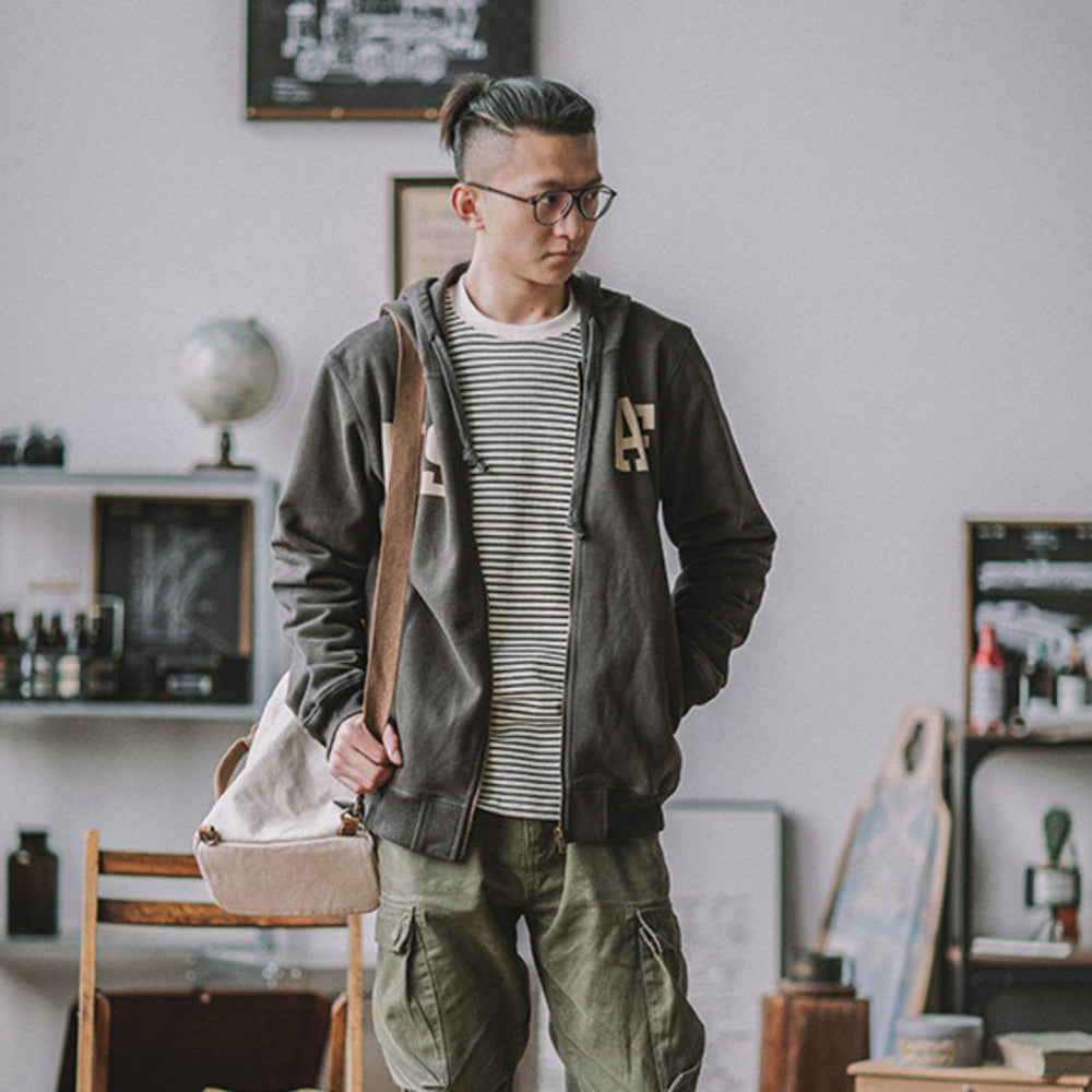 連帽美式開衫衛衣阿美咔叽軍風印花工裝加厚外套拉鏈帽衫