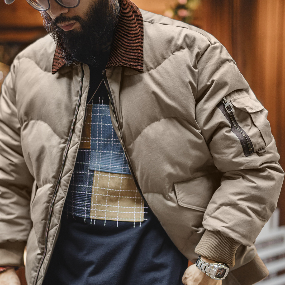 美式復古CWU45P飛行夾克短款翻領保暖轟炸機棉服外套男冬