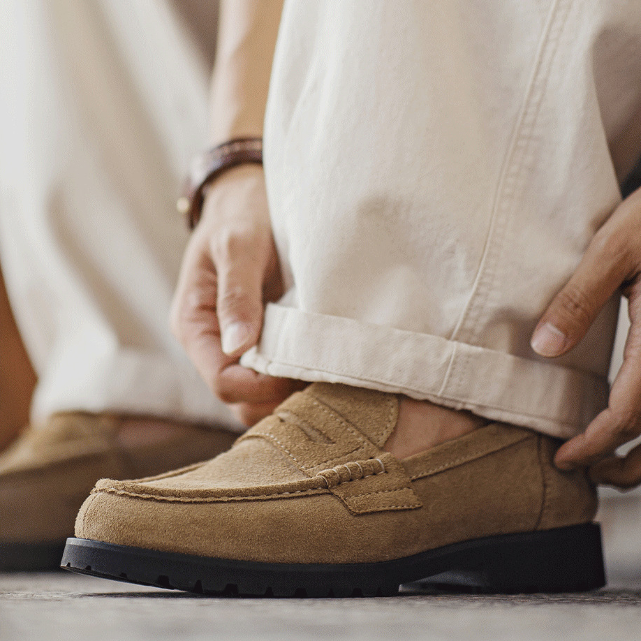 便士樂福鞋老錢風男士2025新款高級感一腳蹬真皮休閒翻毛皮鞋