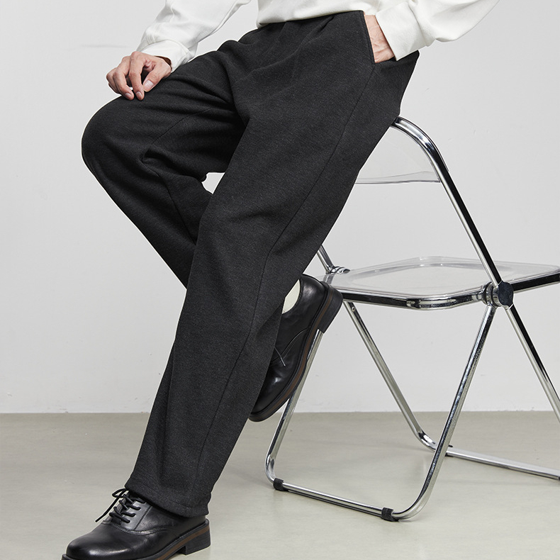 柔型男士毛呢闊腿西褲2025秋冬加絨潮流寬鬆休閒直筒長褲