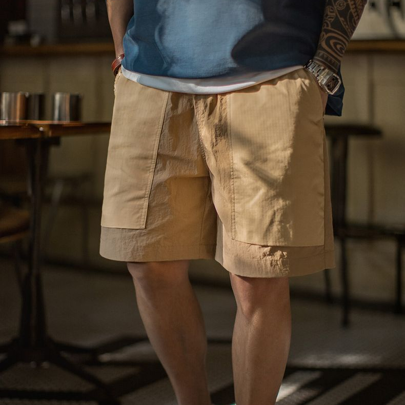 山系速乾卡其色短褲大口袋梭織直筒薄款沙灘五分褲男夏季