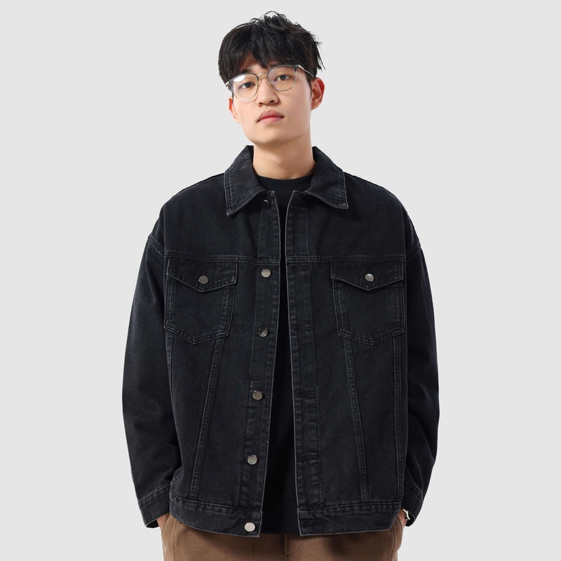 石磨多口袋牛仔外套