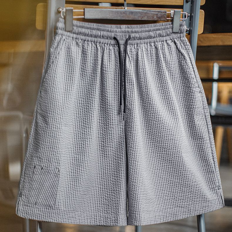 美式休閒泡泡紗短褲棉透氣日系通勤簡約五分褲男春夏