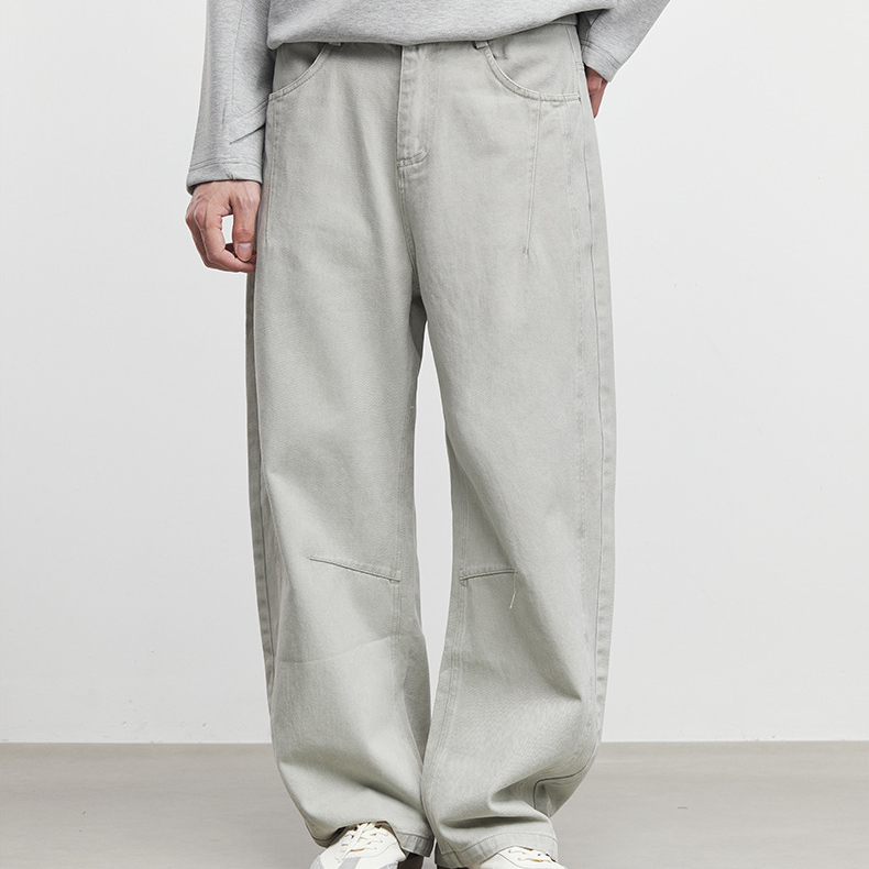 淺境彎刀休閒褲男士春秋季2025新款寬鬆直筒純棉闊腿褲子