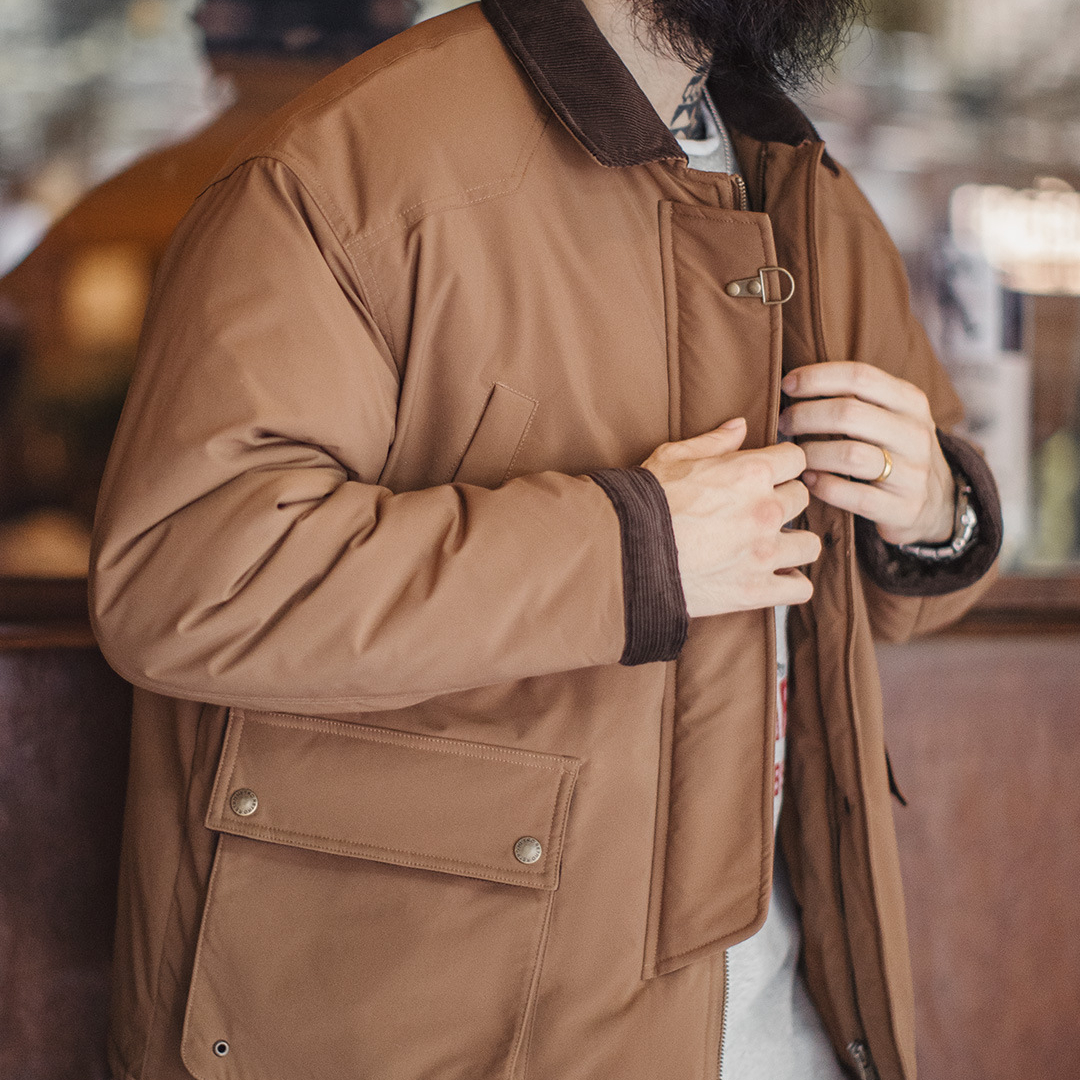 美式復古咖色棉服外套獵裝燈芯絨拼接巴恩風夾克男秋冬