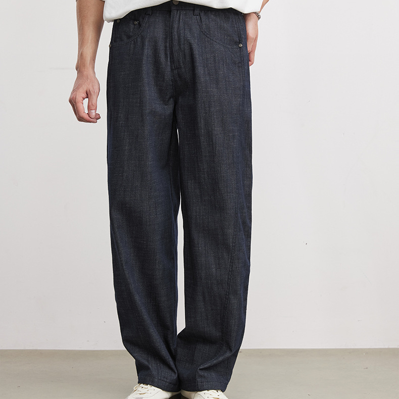 寶藍色簡約商務休閒褲梭織小彎刀寬鬆長褲男士春季百搭通勤褲