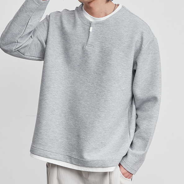 假兩件純色寬鬆長袖T恤男春秋季2026新款休閒百搭打底衫上衣