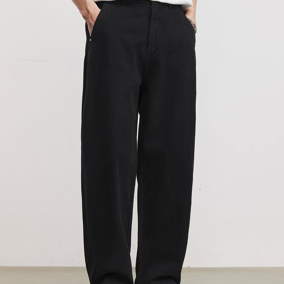 重磅290g極簡垂墜闊腿褲男春夏季純棉寬鬆通勤直筒休閒長褲