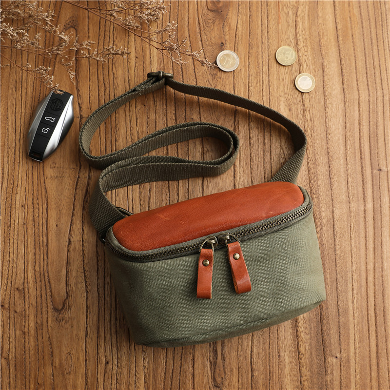 簡約小衆文藝街頭復古純棉帆布斜挎包男士手機包休閒大容量單肩包