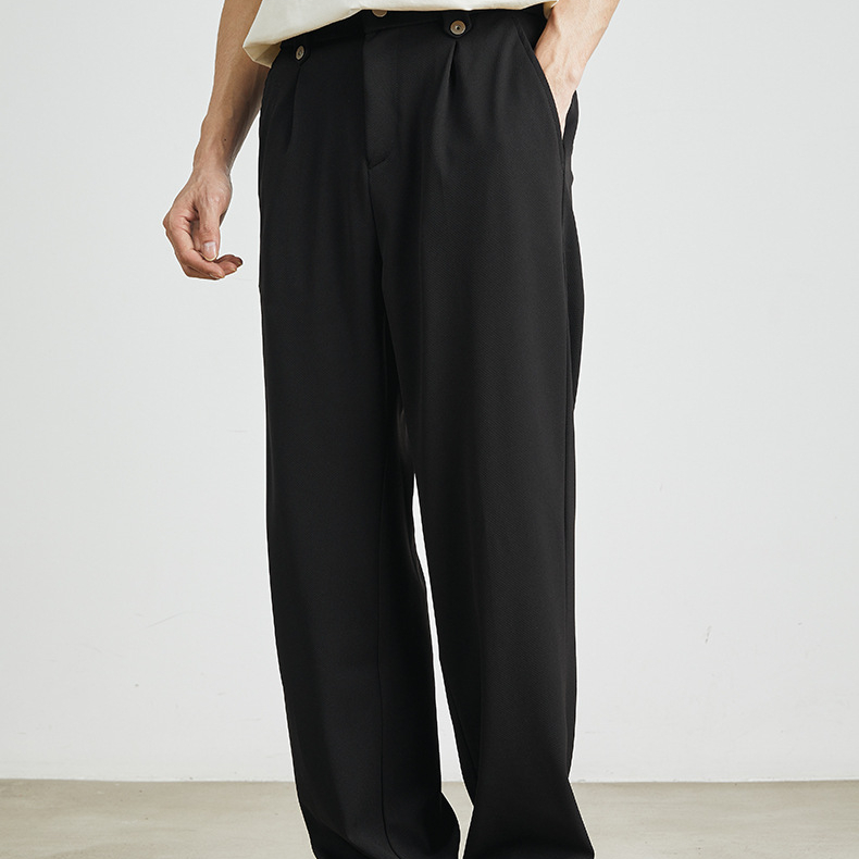闊腿百搭休閒褲男春夏新款垂感絲滑冰絲寬鬆直筒長褲子男