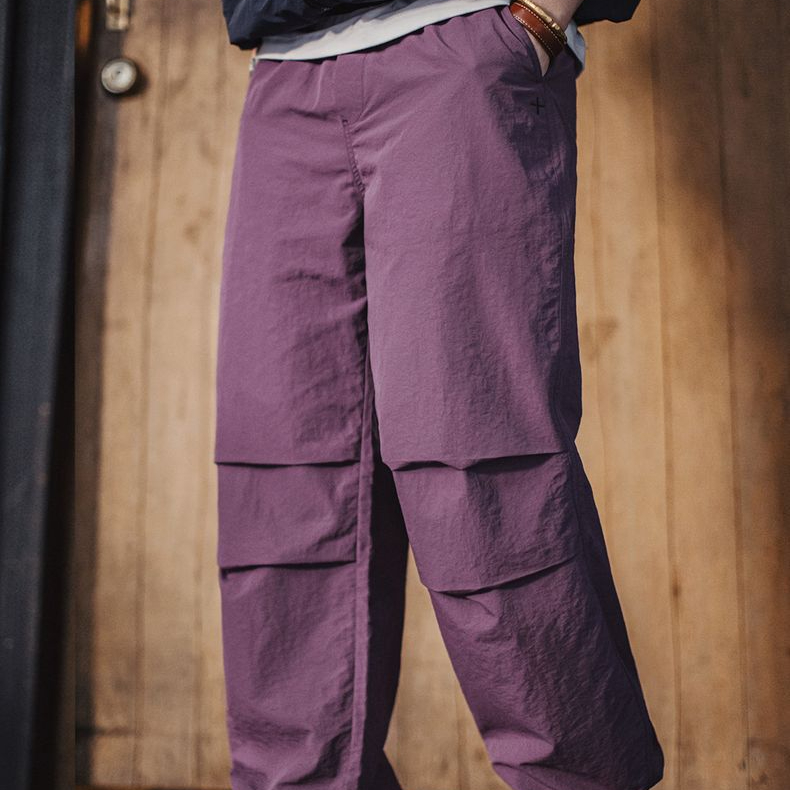 美式復古3D褶皺傘兵褲尼龍肌理感休閒褲vibe直筒長褲男春