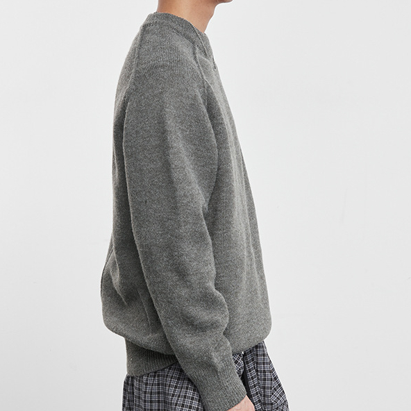 秋冬季灰敘圓領毛衣男輕熟風韓系寬鬆針織衫男保暖打底