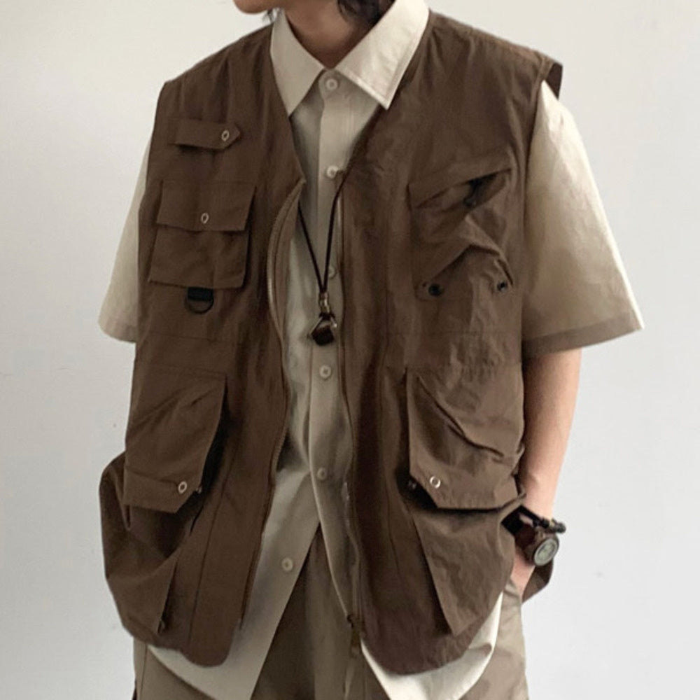 夏復古工裝短袖襯衫男女學生寬松基礎款廓形休閑襯衣