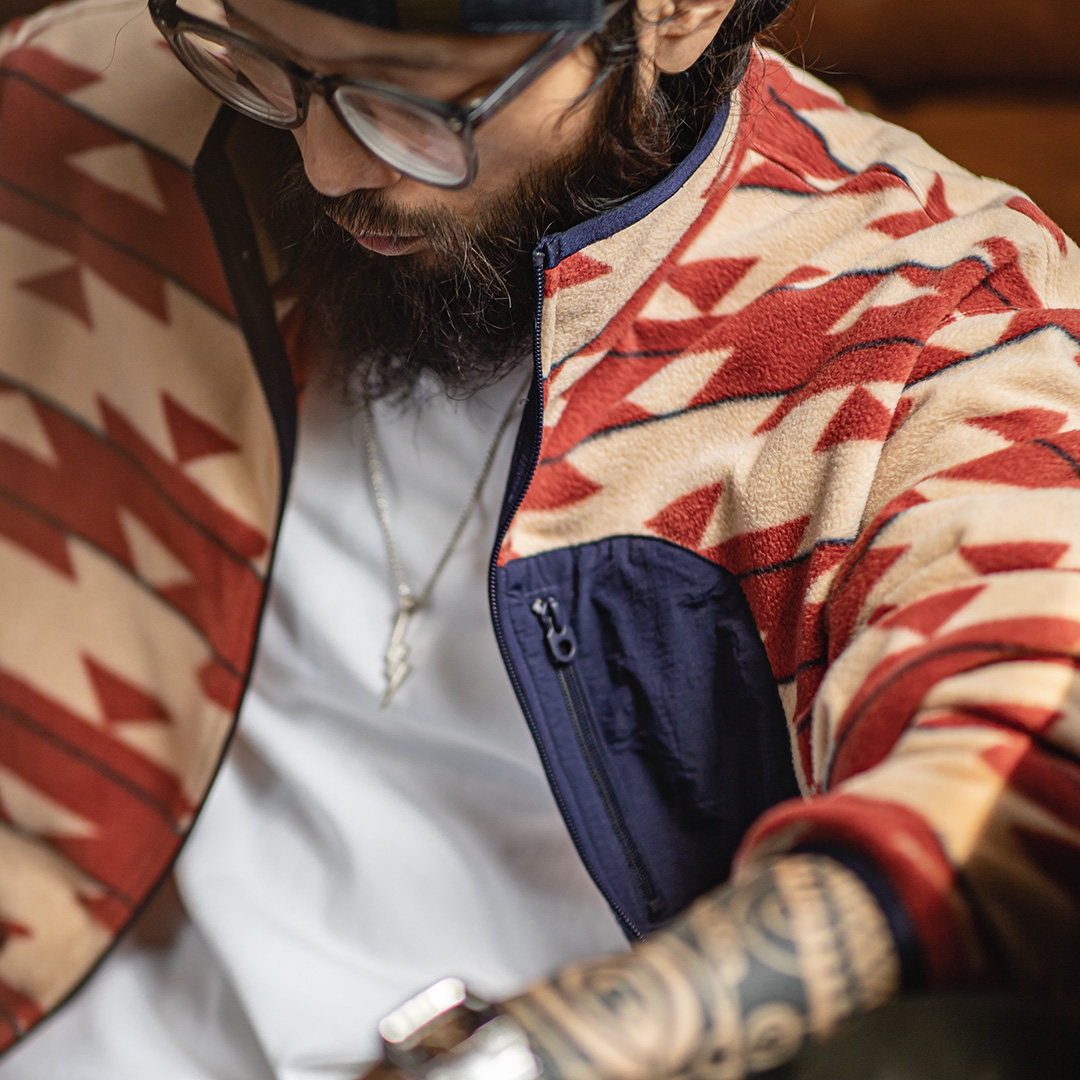 美式納瓦霍搖粒絨衛衣抓絨軟糯拉鍊開衫雙面立領外套男春