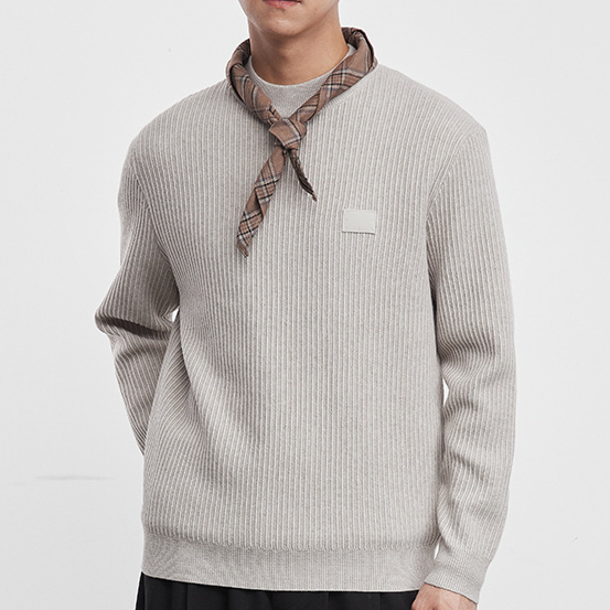 圓領淨暖豎條紋針織衫男冬季2025新款潮流加厚冬裝打底衫
