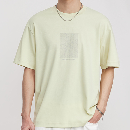 親膚液氨棉日系簡約印花短袖夏季新款圓領寬鬆舒適休閒T恤男