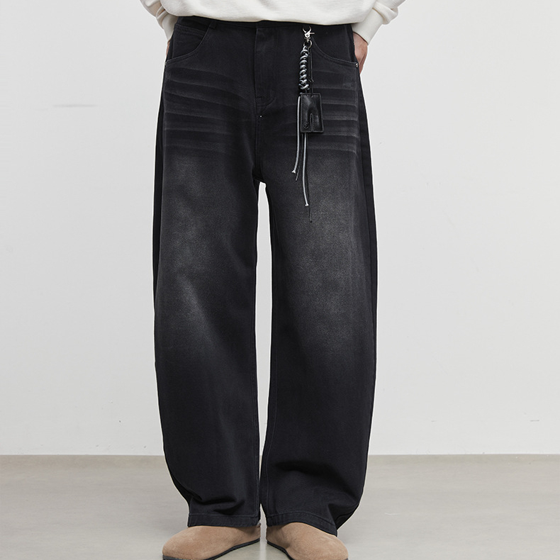 廓詩水洗復古牛仔褲男秋冬季2025新款寬鬆直筒微喇休閒褲
