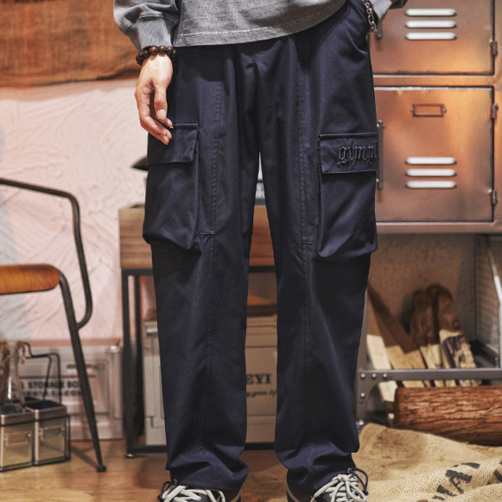 直筒寬松潮牌機能工裝褲男款春季美式復古高街男生束腳休閑長褲