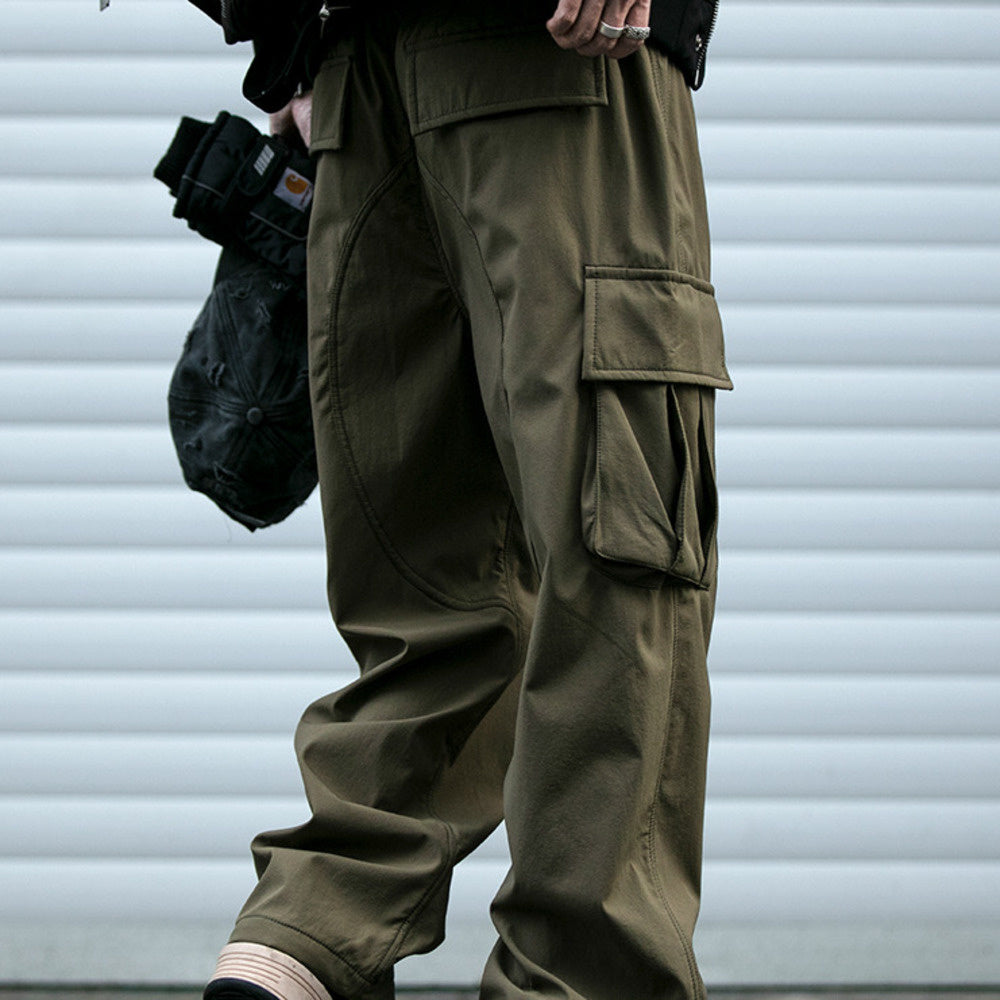 冬季防風大口袋加絨工裝褲男潮牌寬松戶外機能褲保暖直筒褲潮