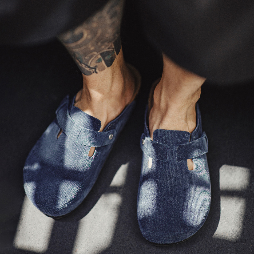 2025夏季新款座頭鯨藍色穆勒鞋男休閒平底全包頭外穿半拖鞋子