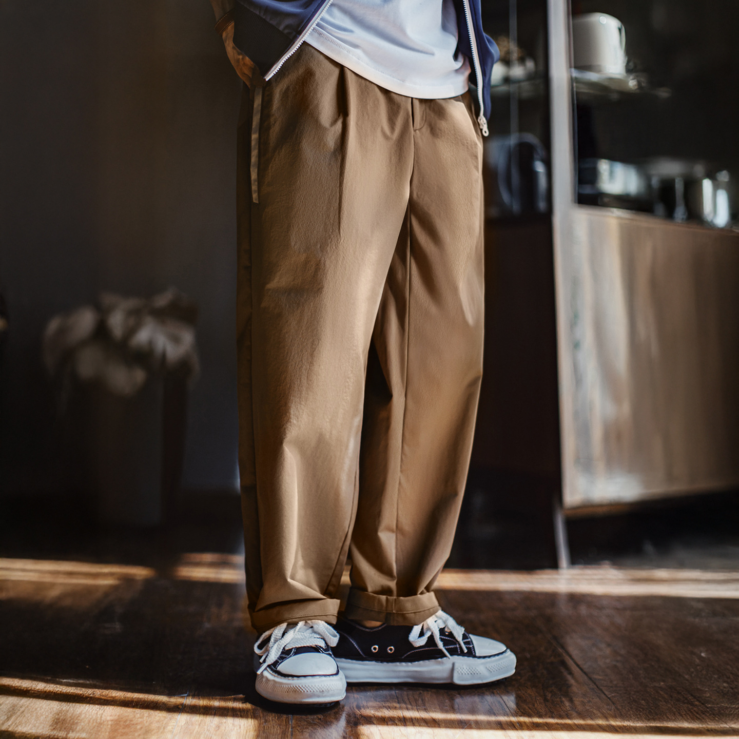 美式復古四面彈休閒褲卡其色通勤抗皺錐型薄款長褲子男秋