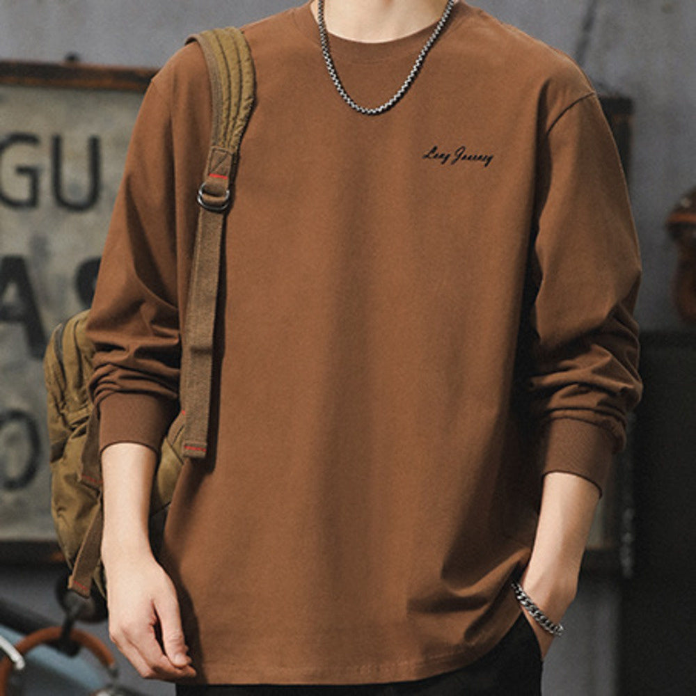 長袖t恤男純棉圓領打底衫寬松大碼美式休閑純棉新款上衣