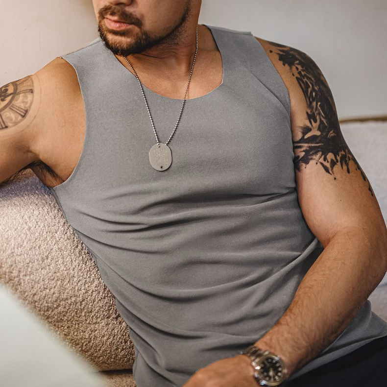 美式復古雙面絨磨毛無痕背心圓領休閒打底無袖坎肩男秋