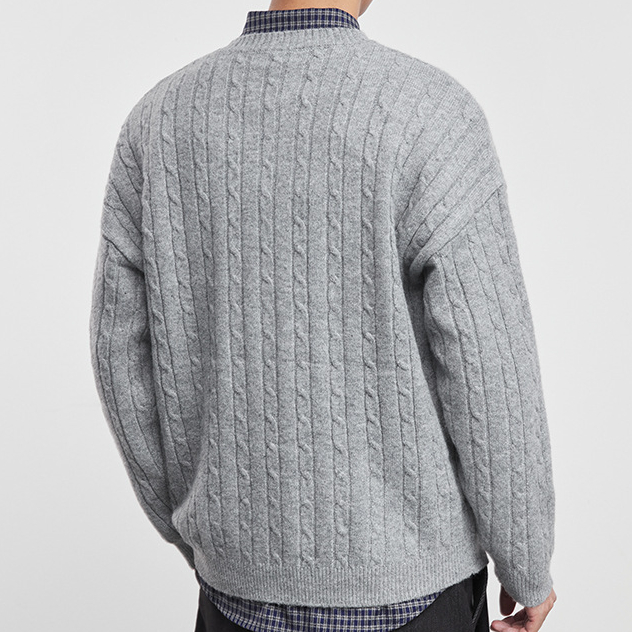 男士亨利領絞襟麻花針織毛衣秋冬寬鬆休閒套頭內搭上衣男