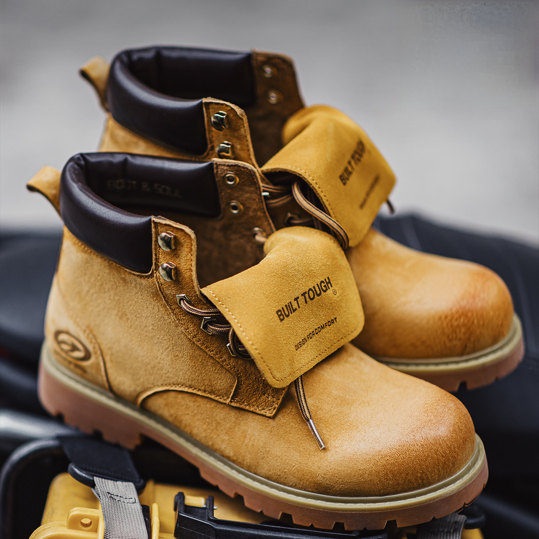 無界翻轉大黃靴男秋冬新款翻蓋中幫真皮復古美式工裝馬丁靴子