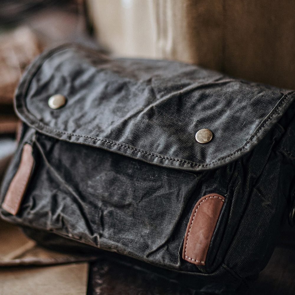 復古油臘防水帆布郵差包 阿美咔叽做舊工裝單肩包通勤斜挎包