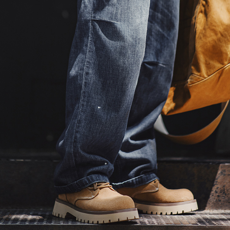 2025年秋冬新款男士中幫真牛皮馬丁靴厚底美式復古休閒工裝靴