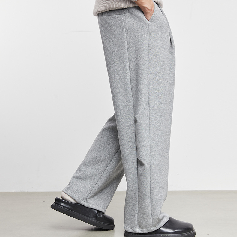 垂廊男裝垂感闊腿西褲男秋冬季寬鬆休閒純色加厚直筒長褲