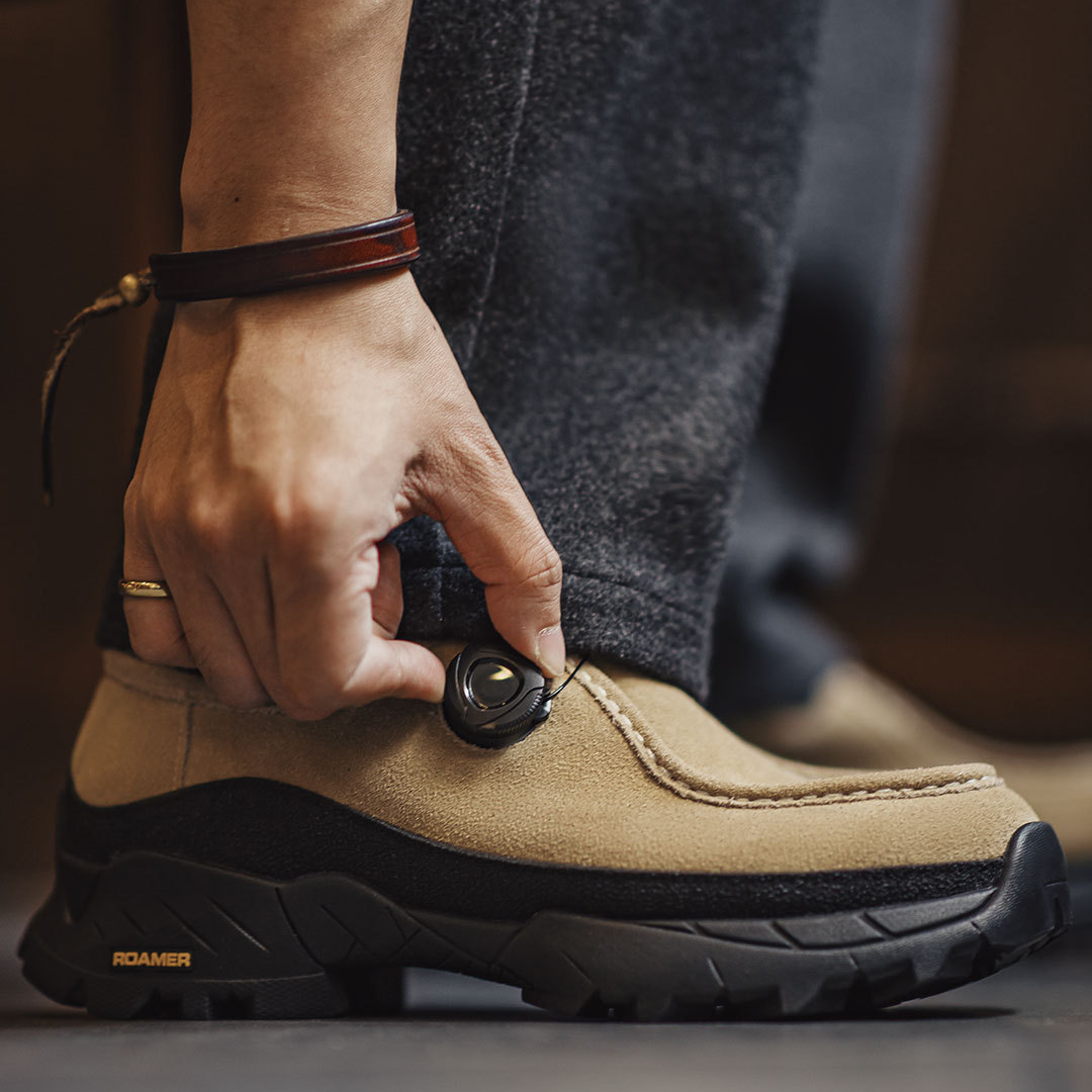 沙脊復古厚底袋鼠鞋男新款增高機能風懶人一腳蹬真皮休閒皮鞋