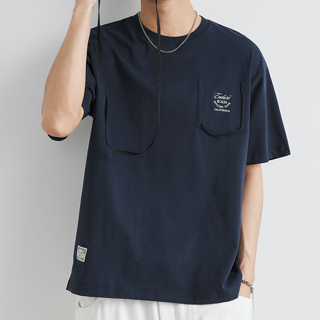 250g重磅美式復古英文刺繡短袖t恤男夏季新款寬鬆上衣潮