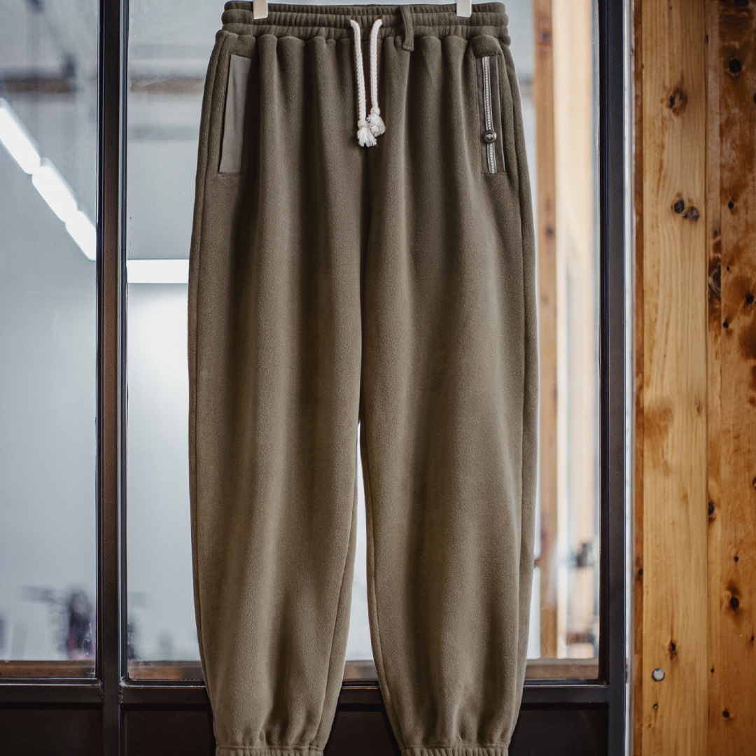 美式復古搖粒絨衛褲加絨保暖棕色美拉德束腳休閒褲男秋冬