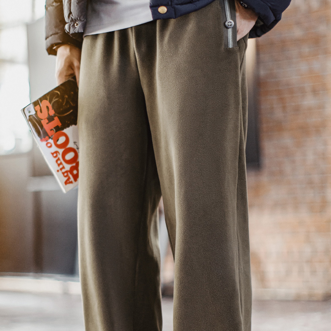 美式復古搖粒絨衛褲加絨保暖棕色美拉德束腳休閒褲男秋冬