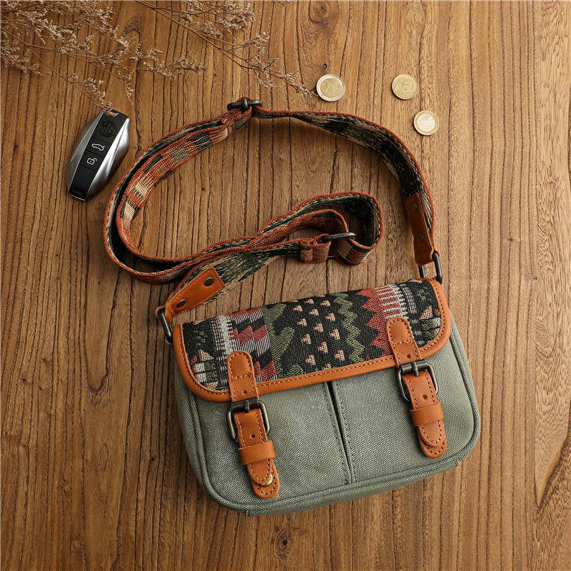 復古民族風小跨包刺繡小眾設計斜挎帆布包包運動拼接單肩包