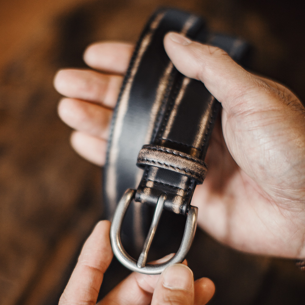 美式復古頭層植鞣牛皮帶腰帶單針真皮扣頭硬漢褲腰帶男款