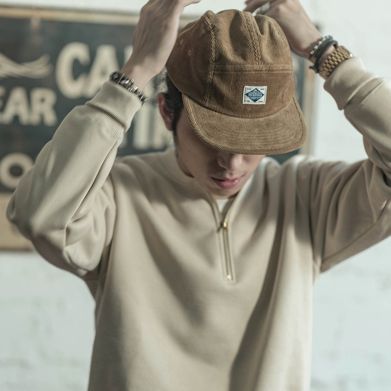 燈芯絨拼接五片帽 圓頂棒球帽短檐休閑棒球帽日潮