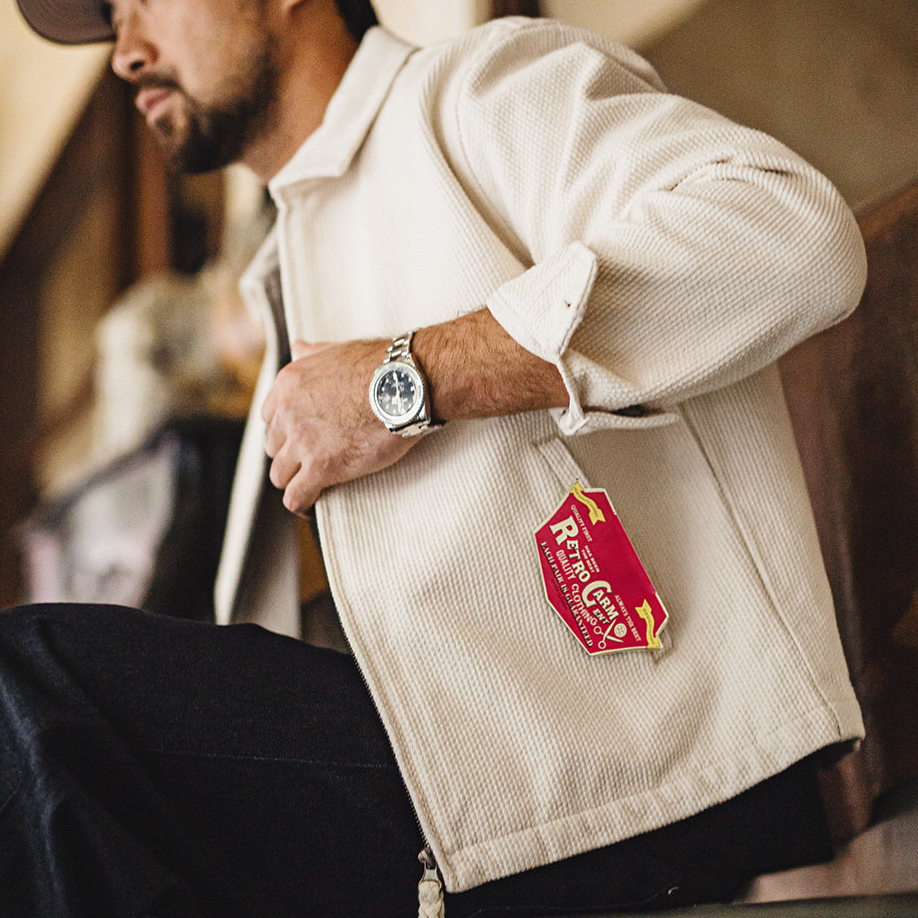 美式白色IKE教練夾克翻領重磅純棉正肩帆布短款外套男春