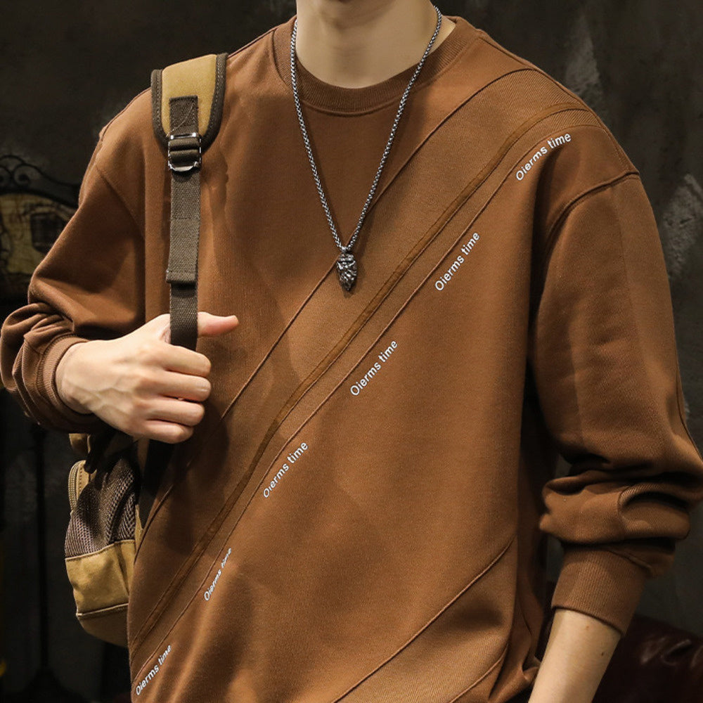 高级感美式圆领春秋季新款宽松大码拼接卫衣