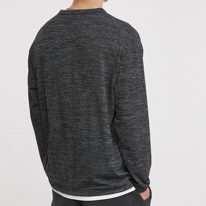 重磅260g半拉鍊假兩件圓領T恤男春季麻灰肌理親膚休閒長袖