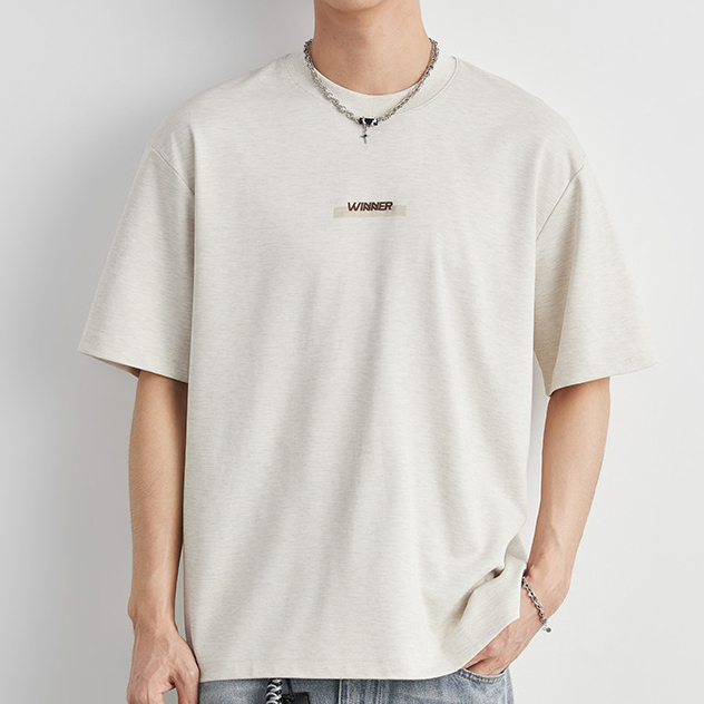 重磅210g莫代爾字母印花T恤男夏季寬鬆透氣親膚日常通勤短袖